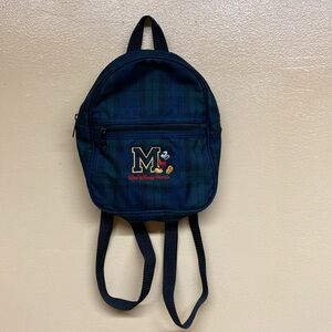 Vintage Walt Disney World Mickey Mouse Green Blue Plaid Mini Backpack